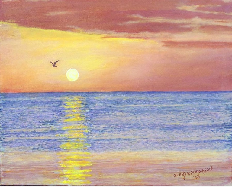 Sunset Beach With Sea Gull Painting Naples Florida